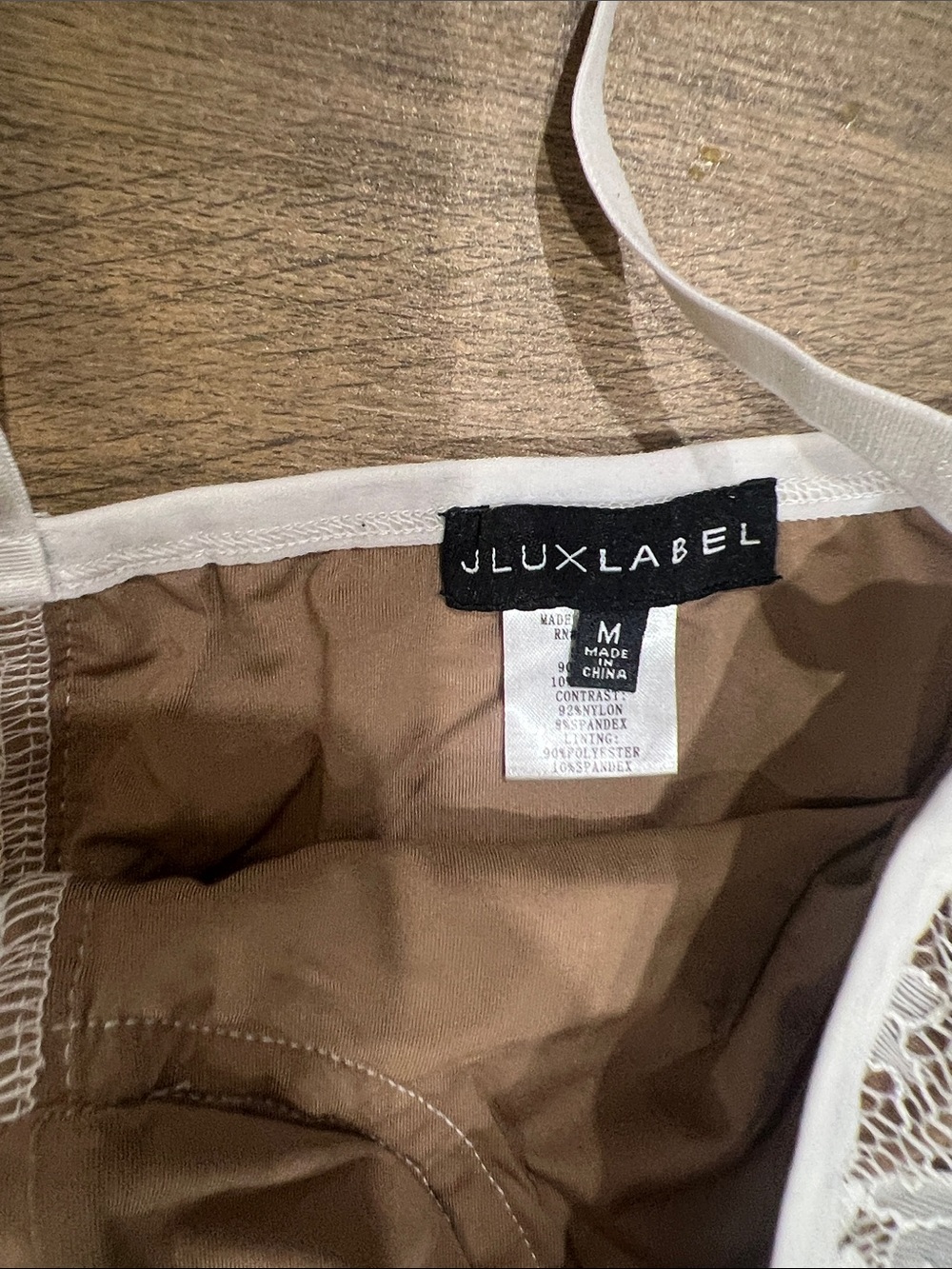 JLUXLABEL White Lace & Brown Mesh Two-Piece Bodysuit Set - Picture 9 of 9